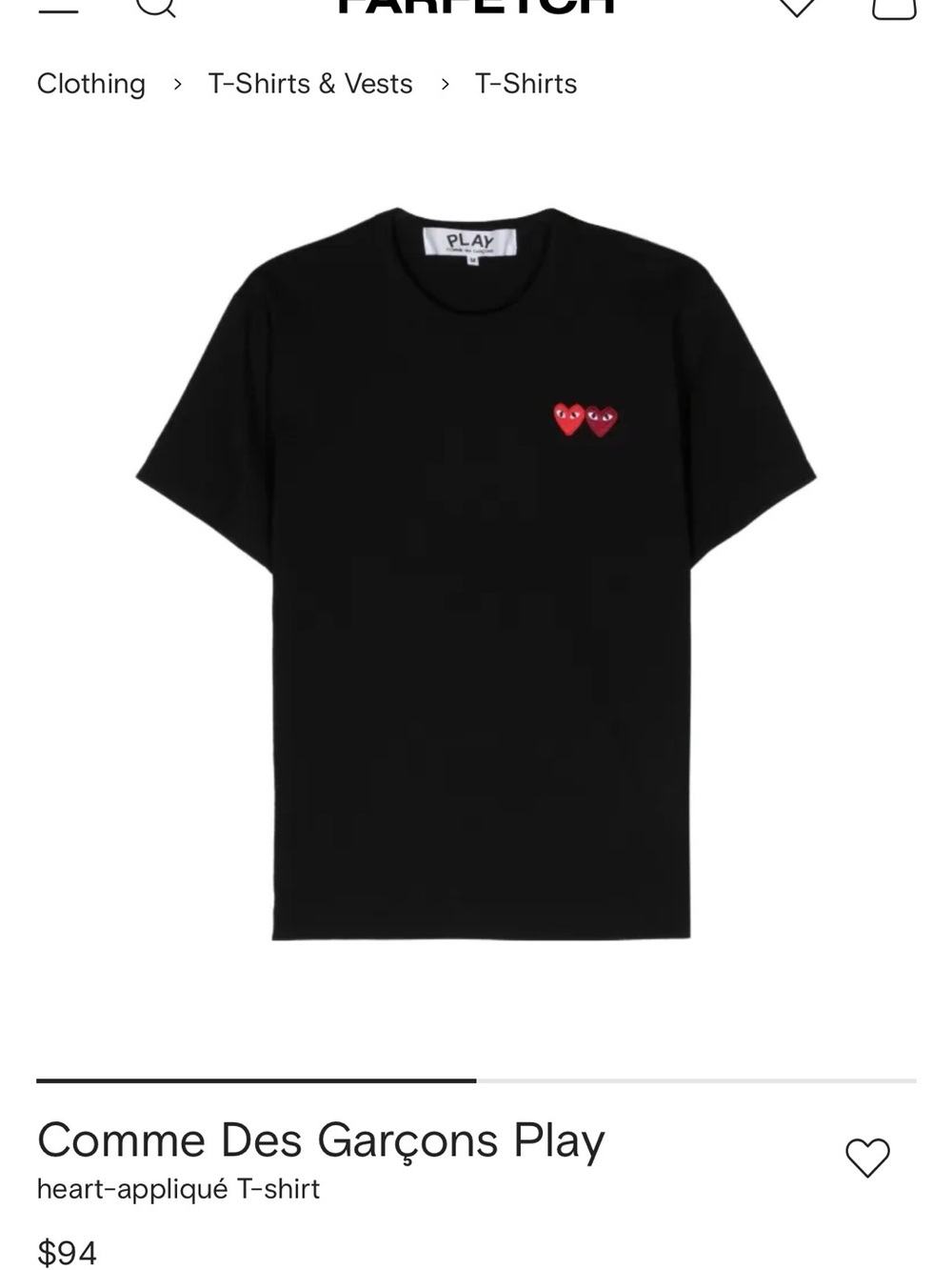 Comme des Garçons Black Short Sleeve Tee with Red Heart Duo